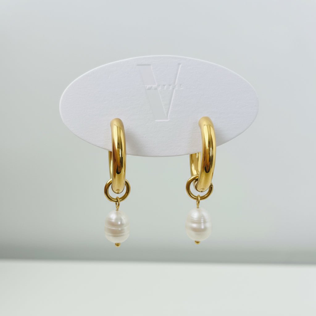 Aretes Antonella Pearl Hoops en Dorados con Perla para Mujer en Acero Inoxidable | Vanytel - VANYTEL - Vanytel