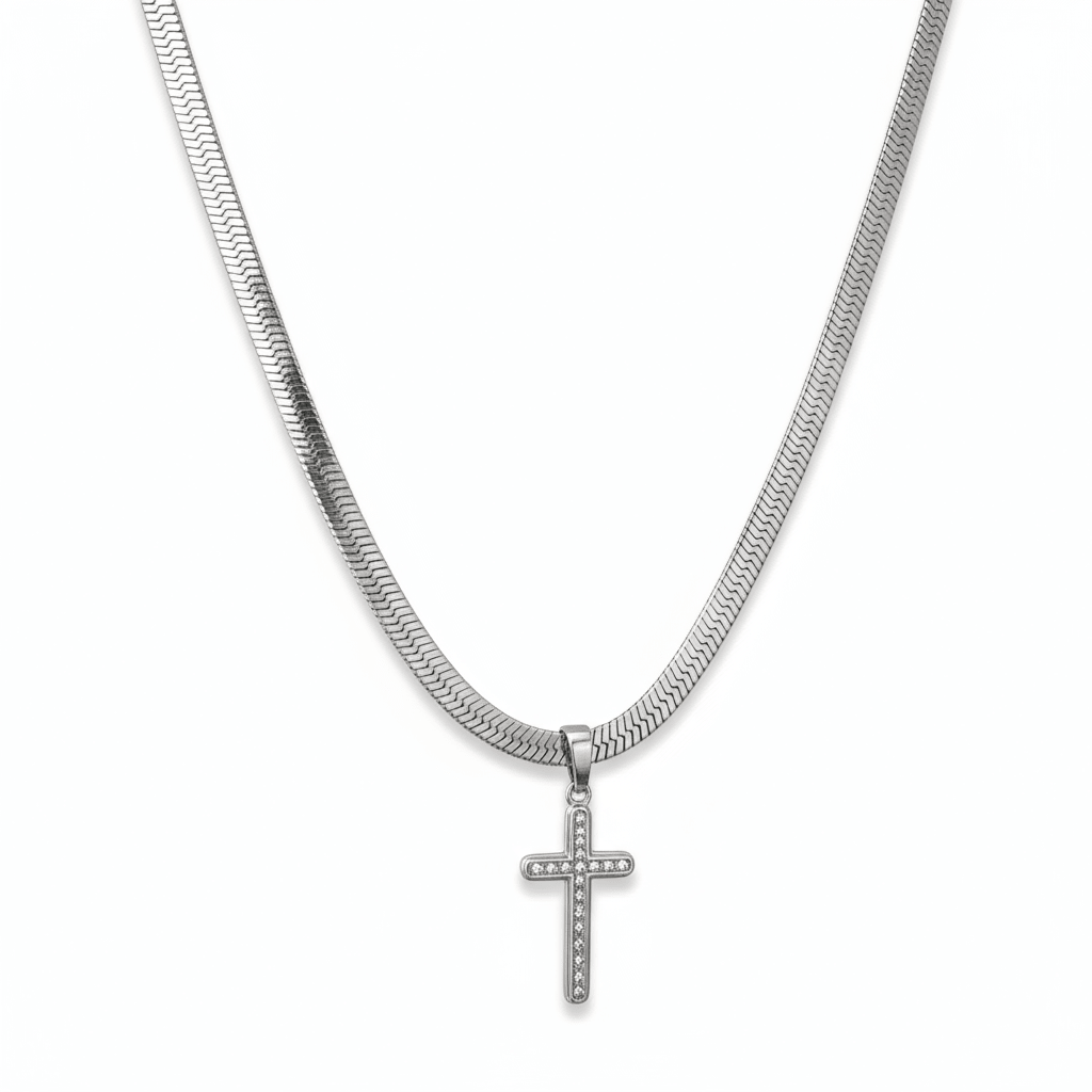 Cadena Snake con Dije de Cruz Plateada para Hombre en Acero Inoxidable | Vanytel - VANYTEL - Vanytel