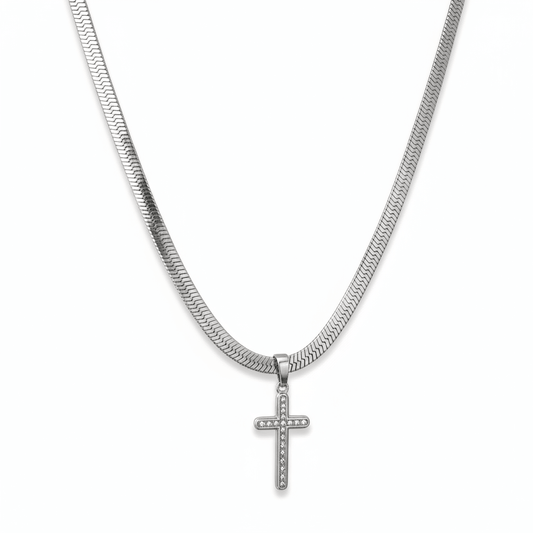 Cadena Snake con Dije de Cruz Plateada para Hombre en Acero Inoxidable | Vanytel - VANYTEL - Vanytel