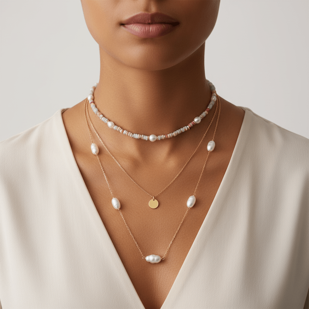 Collar Ana María con Perlas Naturales y Acero Inoxidable Dorado para Mujer | Vanytel - VANYTEL - Vanytel