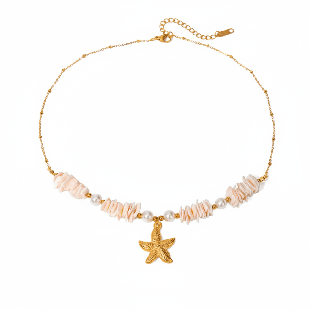 Collar Bora- Dorado y Rosado con Estrella de Mar para Mujer en Acero Inoxidable | Vanytel - VANYTEL - VANYTEL