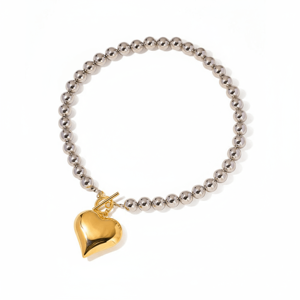 Collar Choker Love con Dije de Corazón Dorado y Plata para Mujer en Acero Inoxidable | Vanytel - VANYTEL - Vanytel