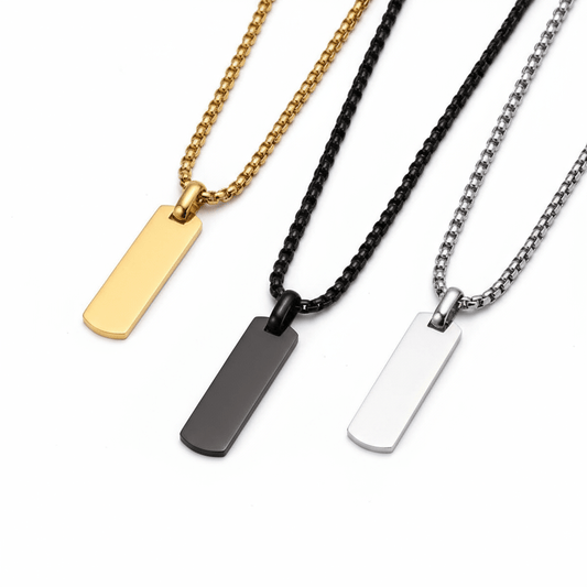 Collar con Colgante de Barra Dorado Plateado y Negro para Hombre en Acero Inoxidable | Vanytel - VANYTEL - Vanytel