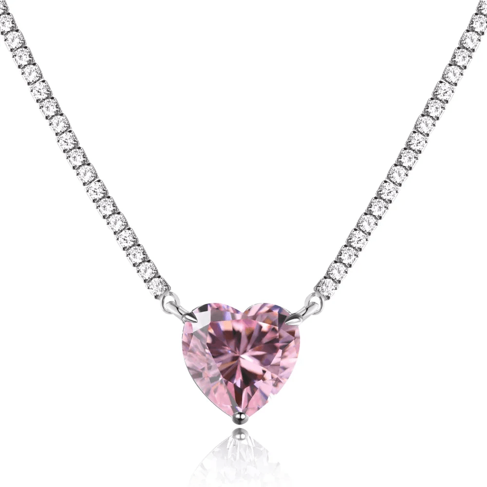 Collar Corazón Rosa con Cadena Tennis en Plata Esterlina 925 | Vanytel - VANYTEL - Vanytel
