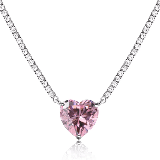 Collar Corazón Rosa con Cadena Tennis en Plata Esterlina 925 | Vanytel - VANYTEL - Vanytel