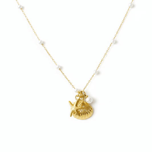 Collar de Concha, Estrella de Mar y Perla Dorado para Mujer en Acero Inoxidable | Vanytel - VANYTEL - Vanytel