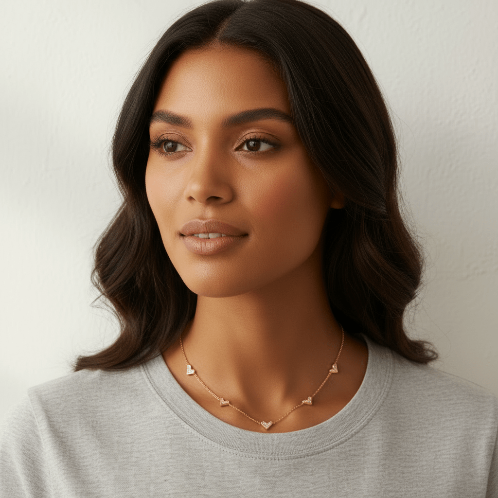 Collar de Corazoncitos Brillantes en Zirconia para Mujer en Acero Inoxidable | Vanytel - VANYTEL - Vanytel