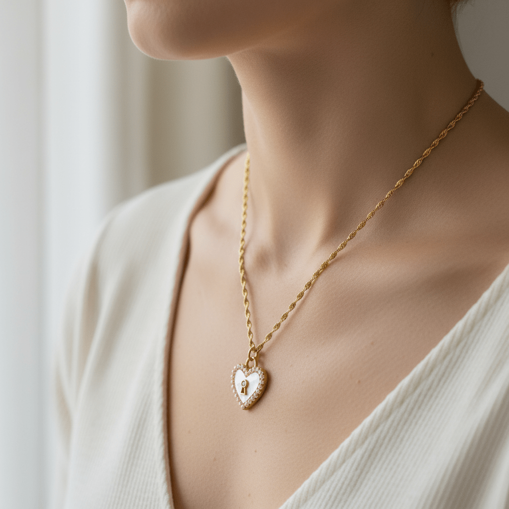 Collar Emily Heart Dorado con Perlas en Acero Inoxidable para Mujer | Vanytel - VANYTEL - Vanytel