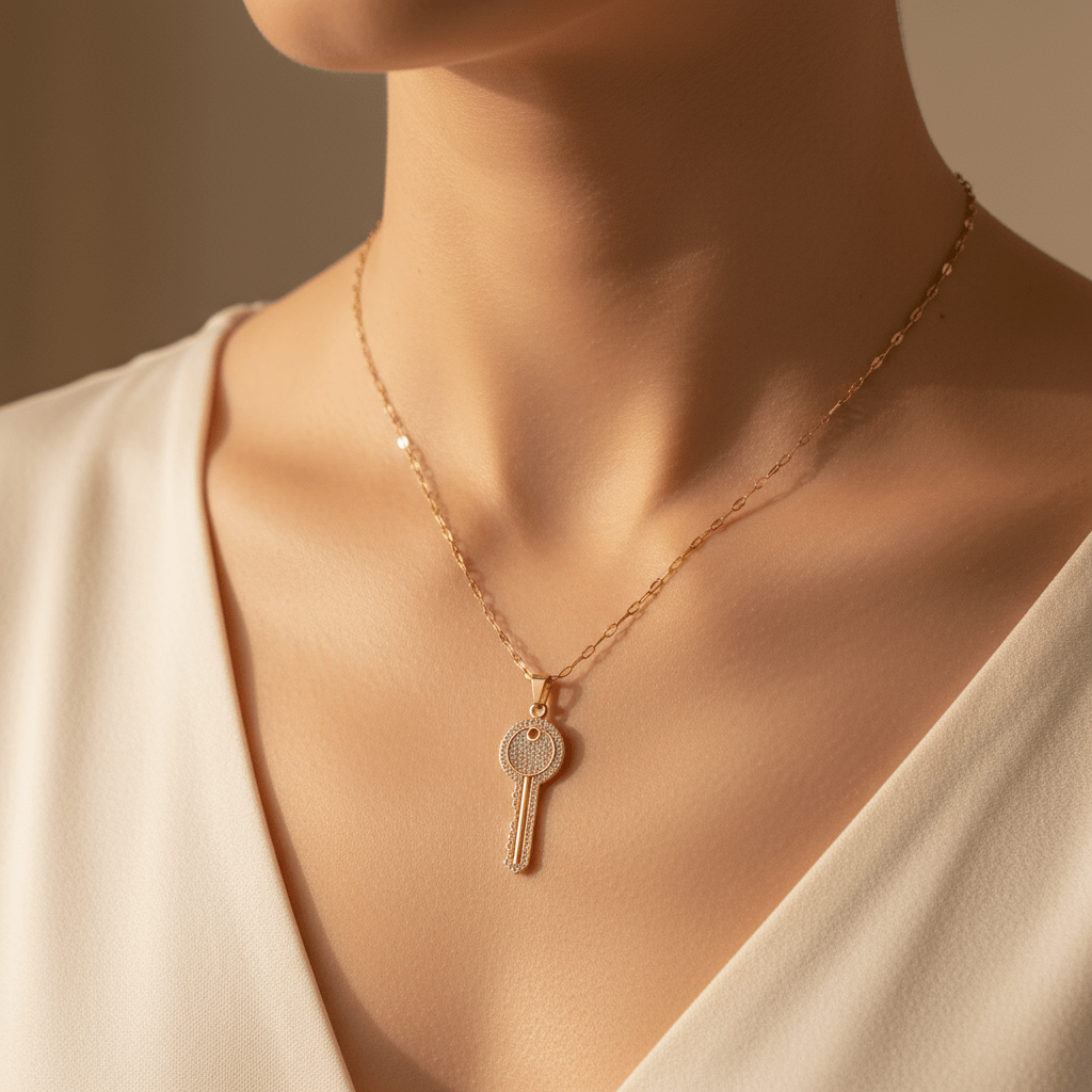 Collar Golden Key Dorado con Zirconia para Mujer en Acero Inoxidable | Vanytel - VANYTEL - Vanytel