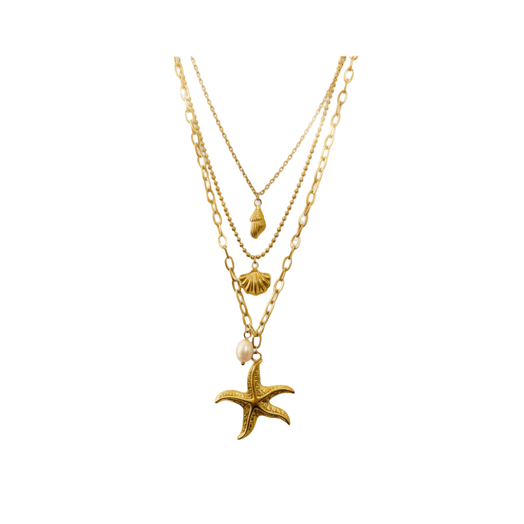 Collar Golden Mermaid de Tres Capas con Dijes Dorados para Mujer en Acero Inoxidable | Vanytel - VANYTEL - VANYTEL