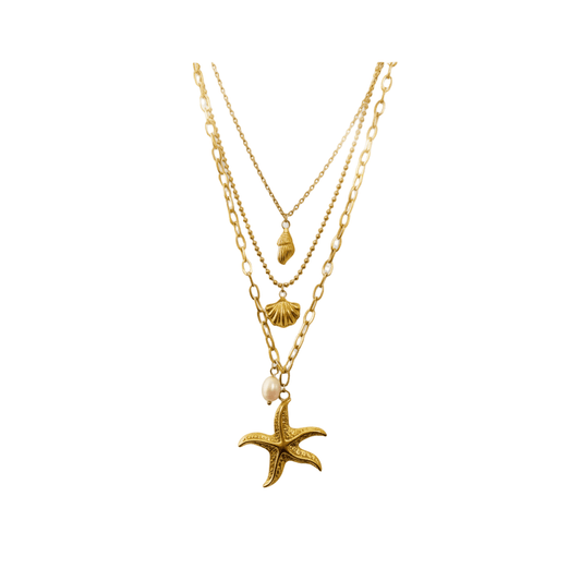 Collar Golden Mermaid de Tres Capas con Dijes Dorados para Mujer en Acero Inoxidable | Vanytel - VANYTEL - VANYTEL