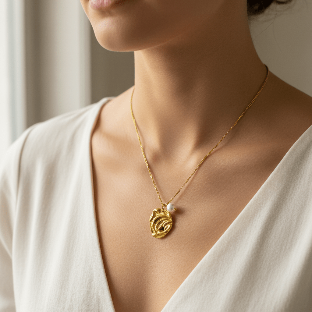 Collar Lisboa Dorado con Perla para Mujer en Acero Inoxidable | Vanytel - VANYTEL - Vanytel