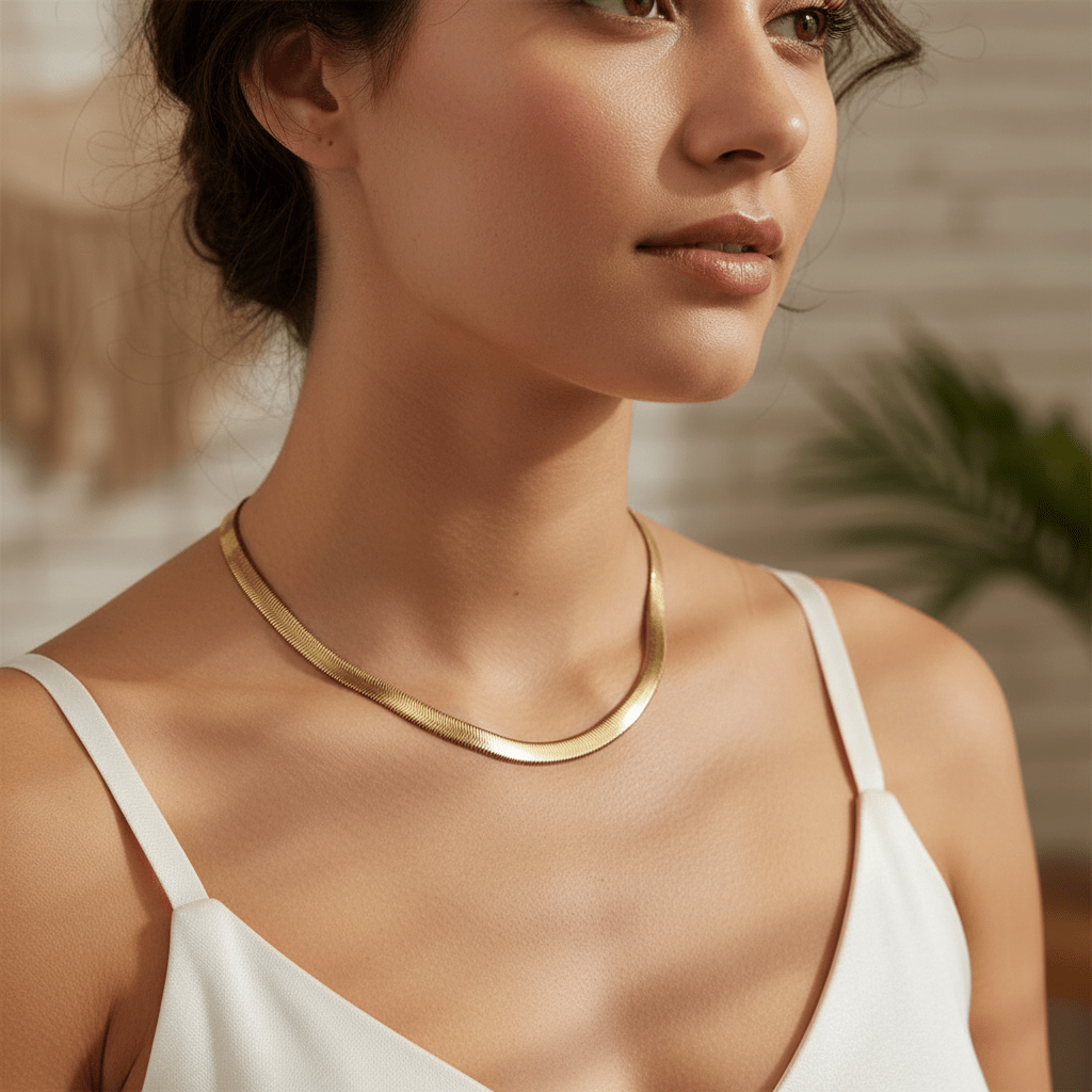 Collar Medusa Herringbone Dorado en Acero Inoxidable para Mujer | Vanytel - VANYTEL - Vanytel