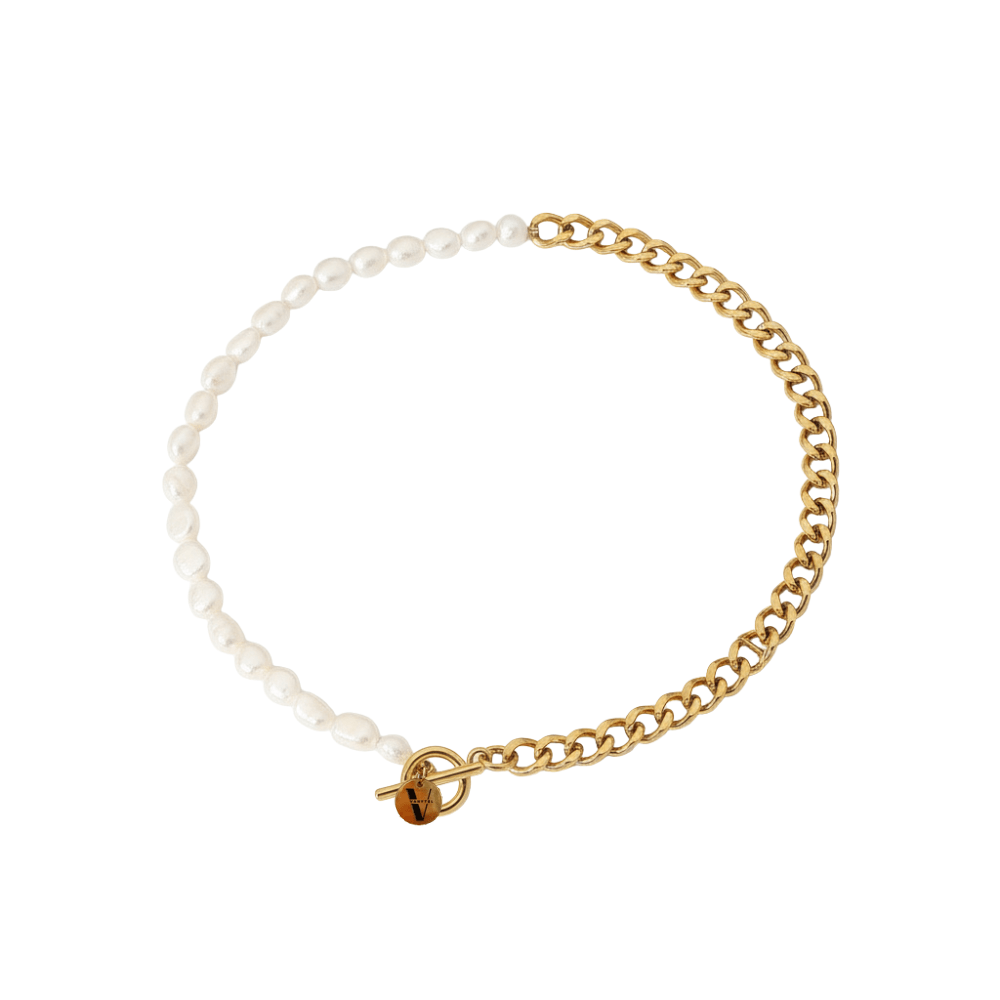 Collar Orly OT de Perla Natural y Cadena Cubana en Acero Inoxidable para Mujer | Vanytel - VANYTEL - Vanytel