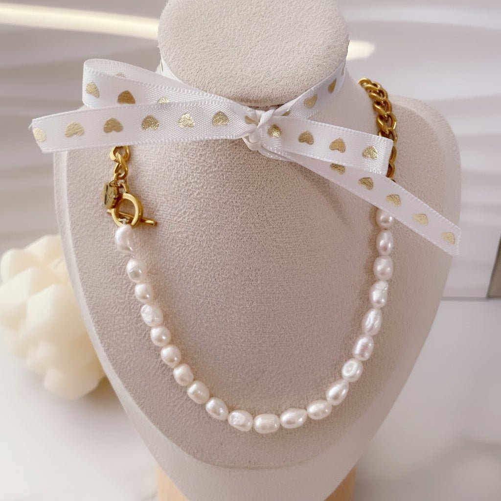Collar Orly OT de Perla Natural y Cadena Cubana en Acero Inoxidable para Mujer | Vanytel - VANYTEL - Vanytel