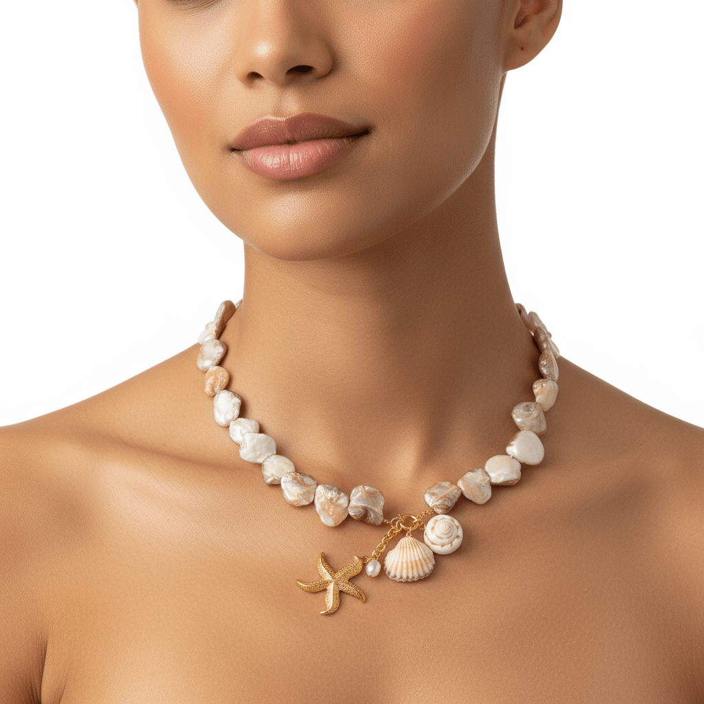 Collar Perla del Mar en Dorado con Nacar para Mujer en Acero Inoxidable | Vanytel - VANYTEL - VANYTEL