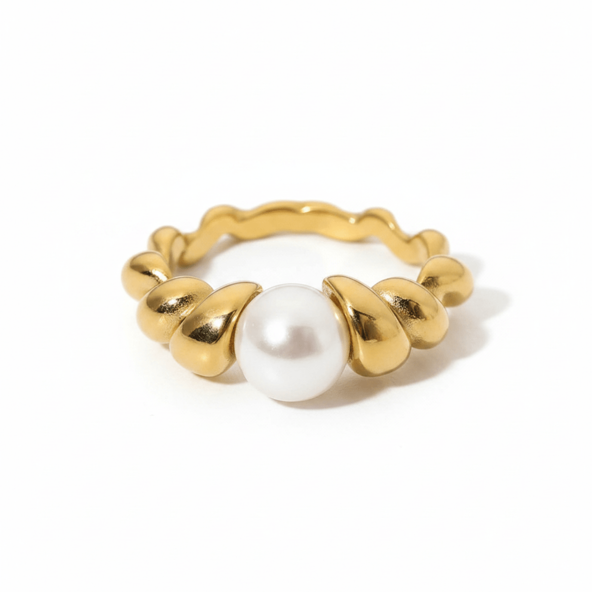 Croissant Pearl Ring – 18K Gold Plated Stainless Steel Ring for Women - VANYTEL - Vanytel