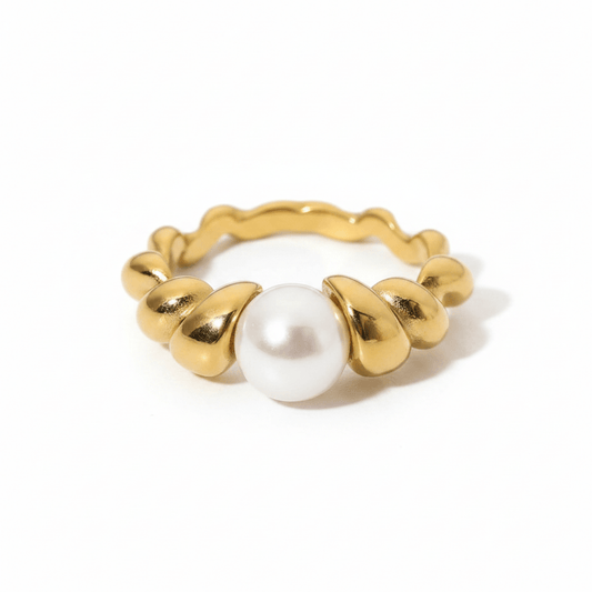 Croissant Pearl Ring – 18K Gold Plated Stainless Steel Ring for Women - VANYTEL - Vanytel