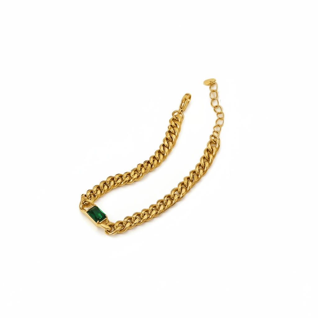 Esme Bracelet, Green Zirconia & Gold Satinless Steel - VANYTEL - Vanytel