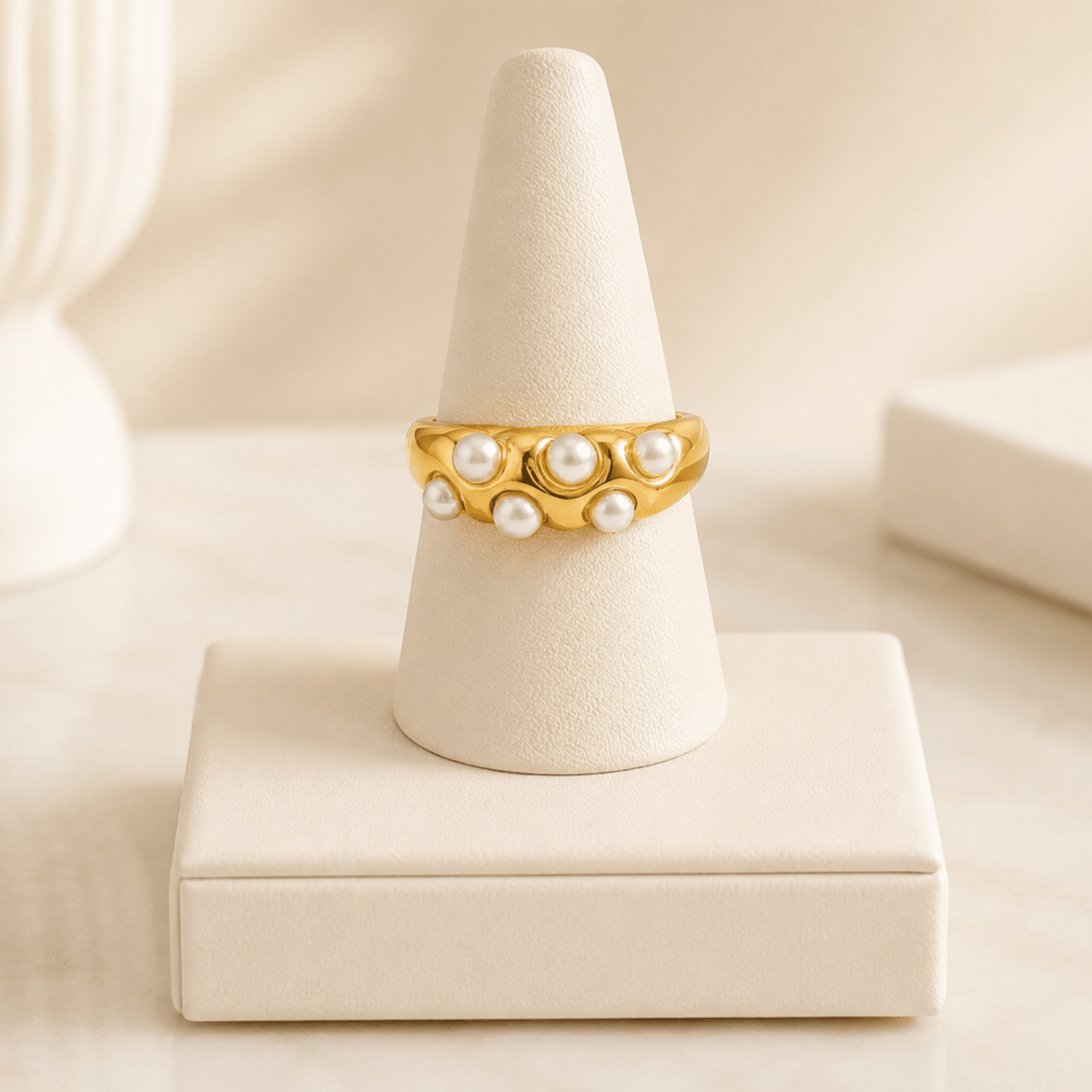 Grecia Ring, Women's Pearl Gold Stainless Steel Ring - VANYTEL - Vanytel