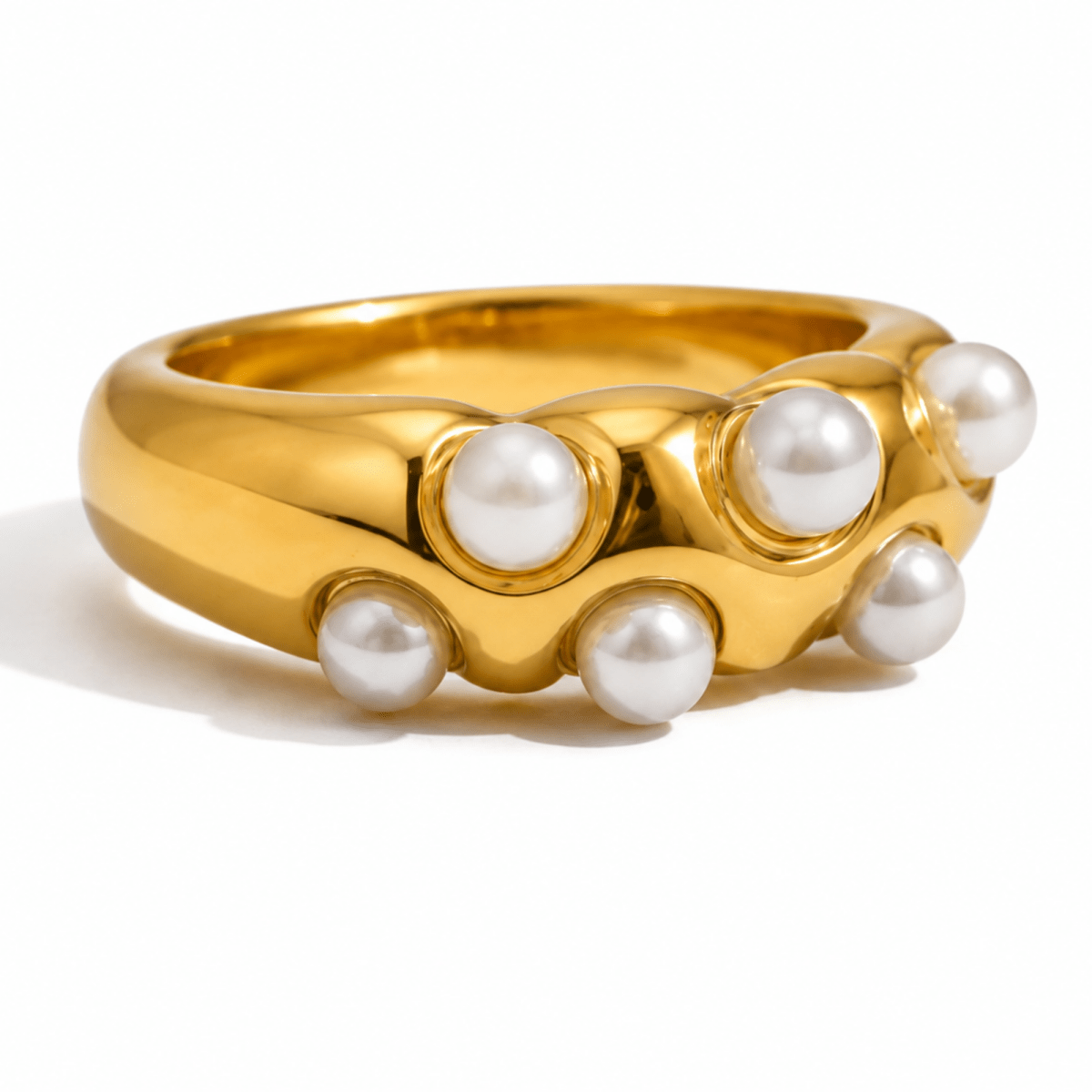 Grecia Ring, Women's Pearl Gold Stainless Steel Ring - VANYTEL - Vanytel