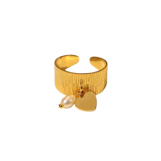 Heartling Ring, Women's Adjustable Heart & Pearl Charm Stainless Steel Ring - VANYTEL - Vanytel