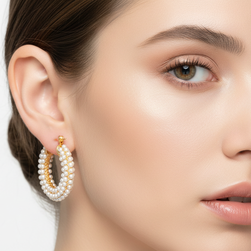 Ana Maria Hoops – Gold Stainless Steel Pearl Hoop Earrings | Vanytel