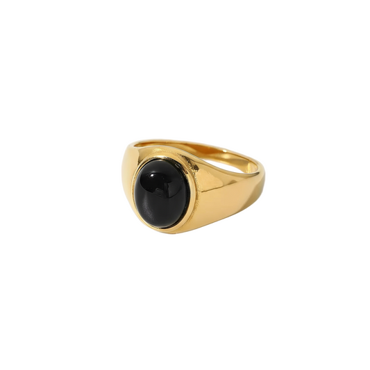 Anillo Osma Dorado con Piedra Negra para Mujer en Acero Inoxidable | Vanytel