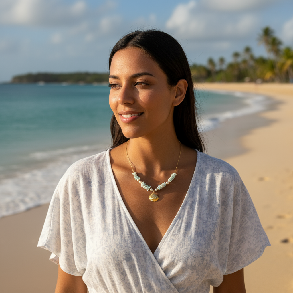 Collar Costa Azul y Dorado para Mujer en Acero Inoxidable | Vanytel