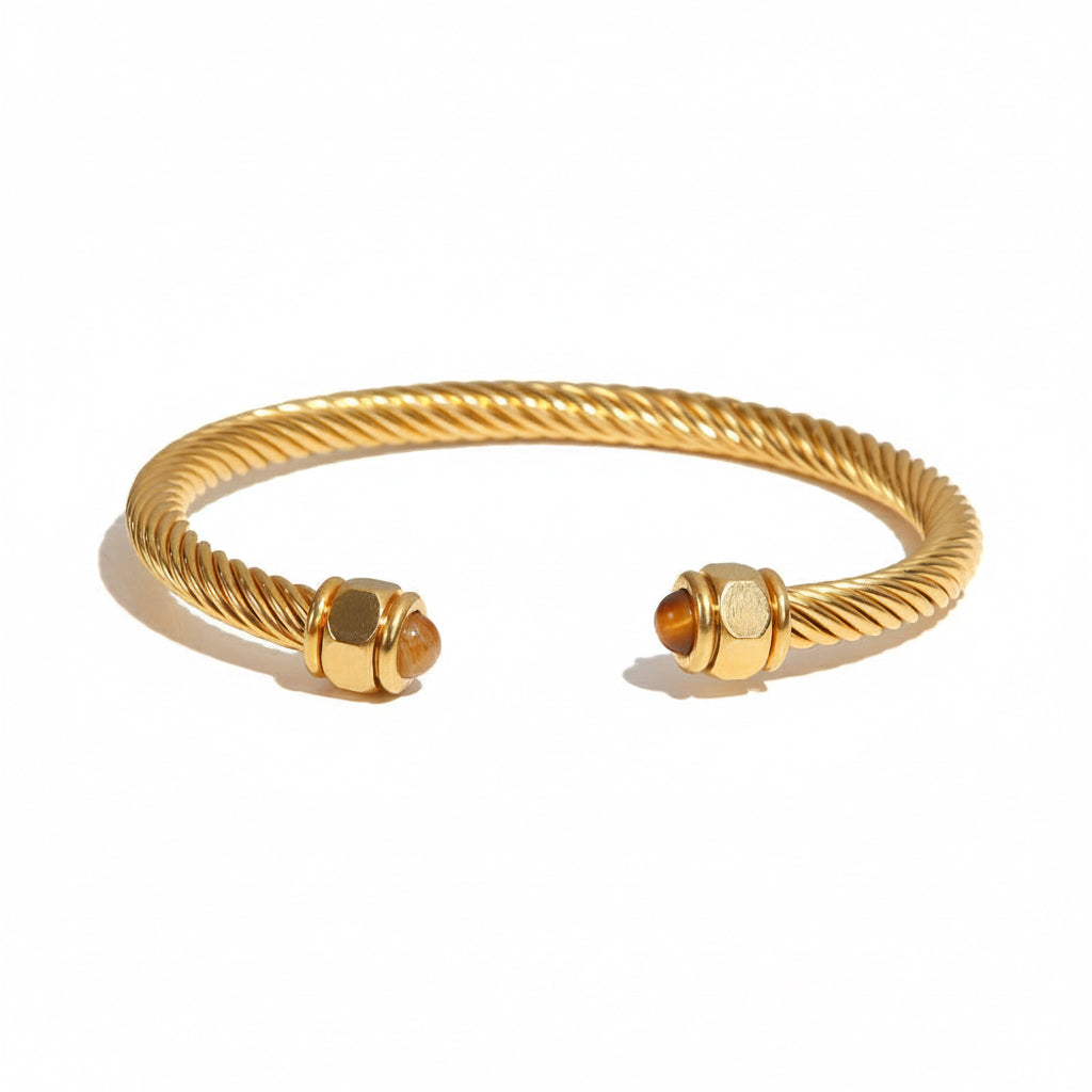 Twisted Pave Bangle (1 piece), Gold Stainless Steel
