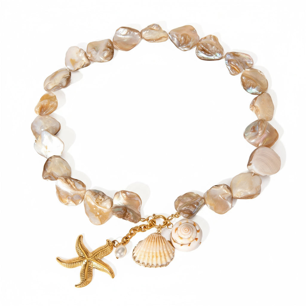 Collar Perla del Mar en Dorado con Nacar para Mujer en Acero Inoxidable | Vanytel