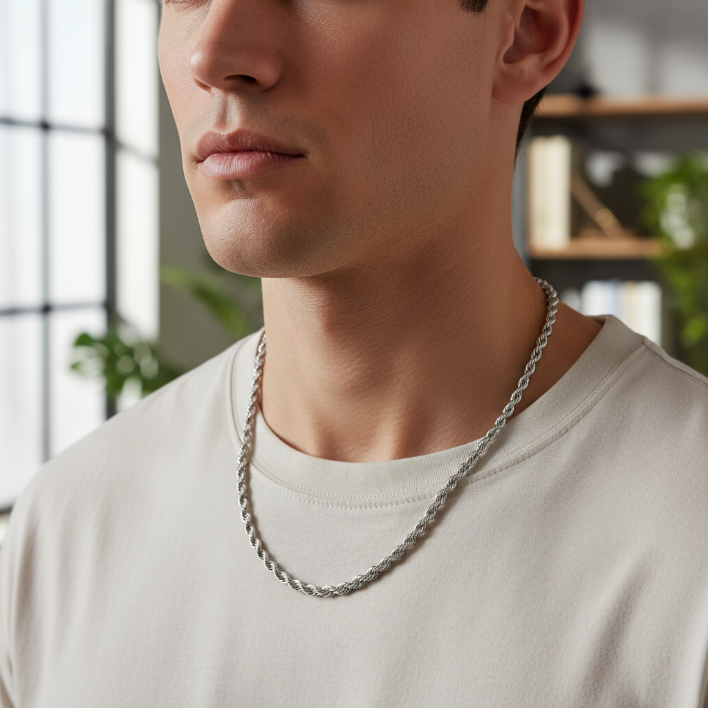 Cadena de Rope Plata de Hombre en Acero Inoxidable | Vanytel