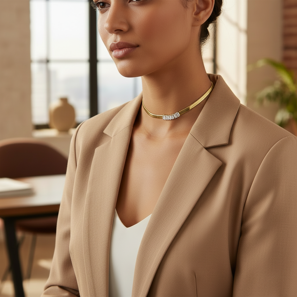 Cinderella Choker Dorado en Acero Inoxidable con Circonia para Mujer | Vanytel