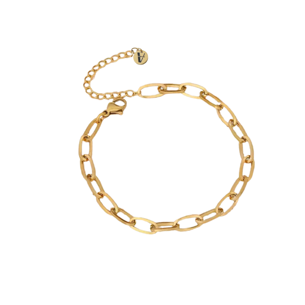Pulsera básica tipo paperclip dorada en acero inoxidable Vanytel.
