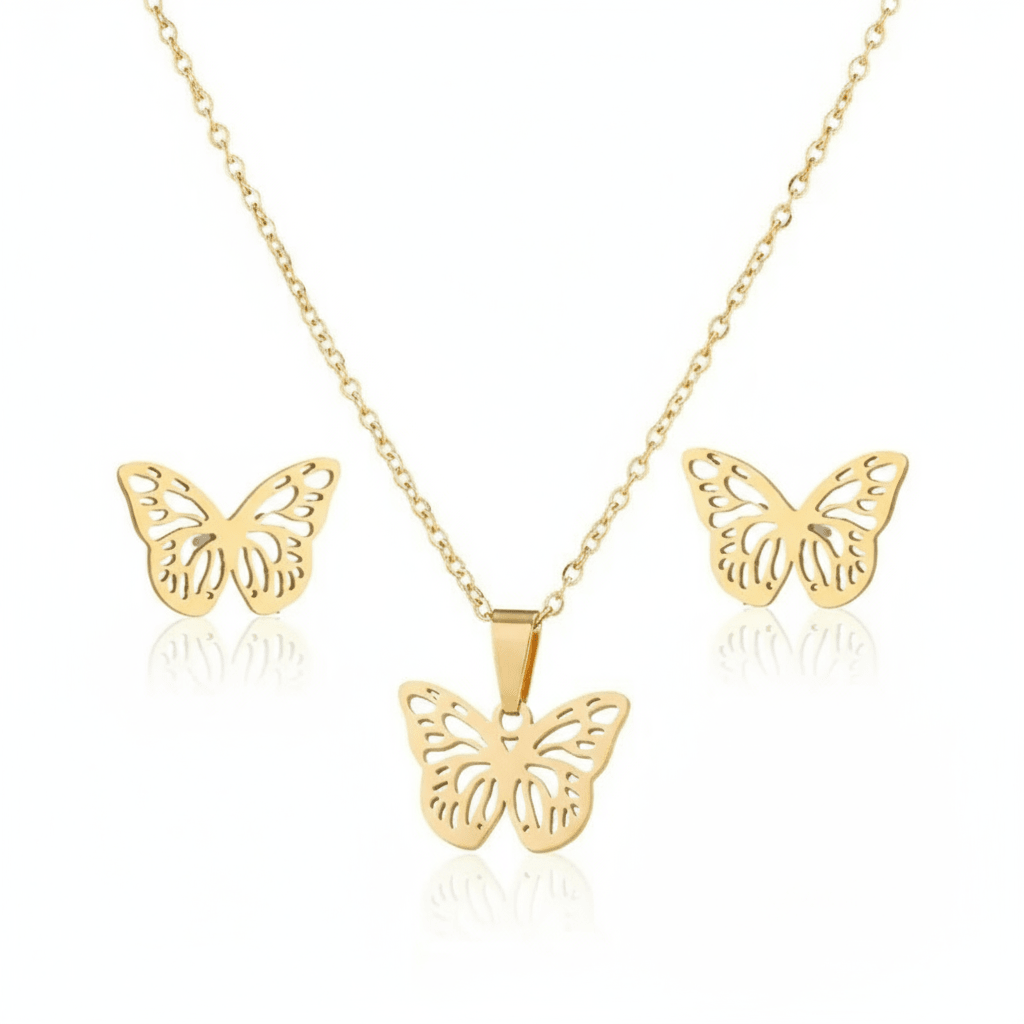 Set de Collar y Aretes en Mariposas para Mujer en Acero Inoxidable | Vanytel - VANYTEL - Vanytel