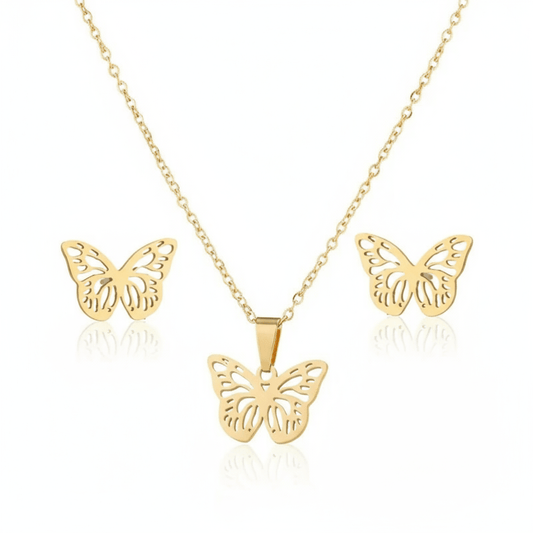 Set de Collar y Aretes en Mariposas para Mujer en Acero Inoxidable | Vanytel - VANYTEL - Vanytel