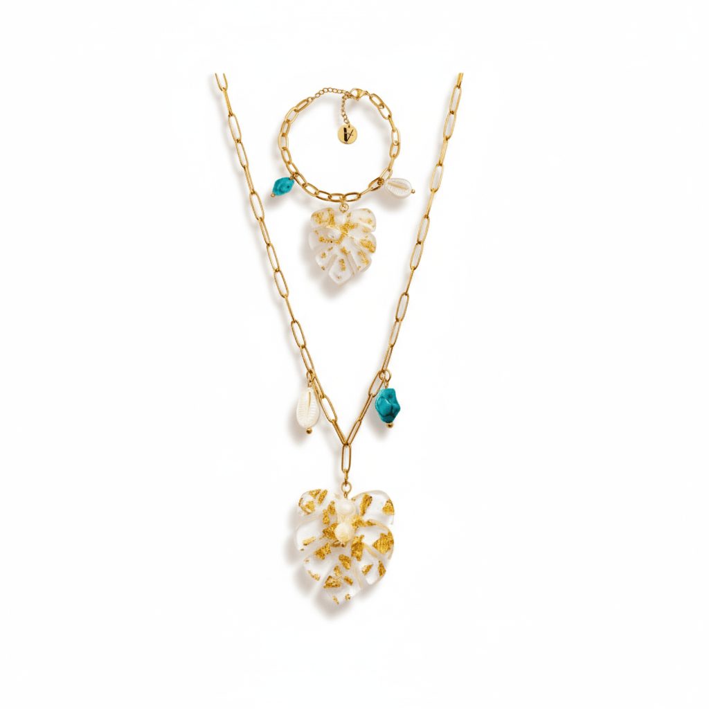 Set Palmera Collar y Pulsera Dorados para Mujer en Acero Inoxidable | Vanytel - VANYTEL - VANYTEL