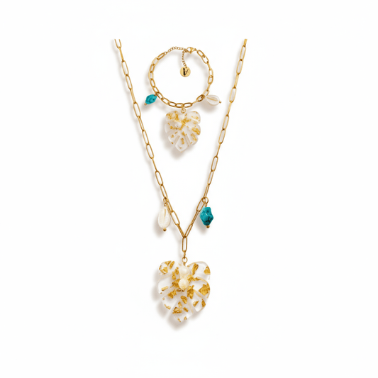 Set Palmera Collar y Pulsera Dorados para Mujer en Acero Inoxidable | Vanytel - VANYTEL - VANYTEL