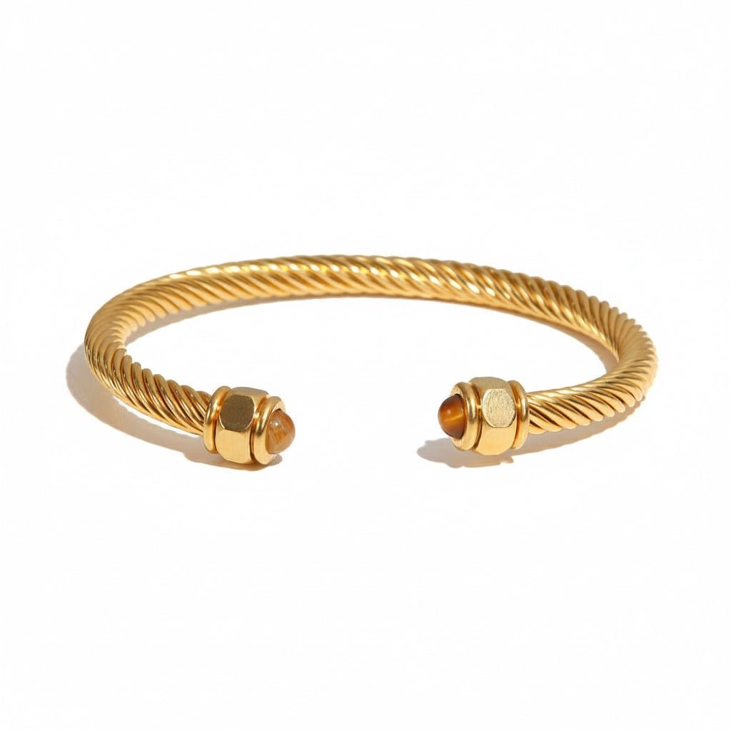 Twisted Pave Bangle (1 piece), Gold Stainless Steel - VANYTEL - Vanytel