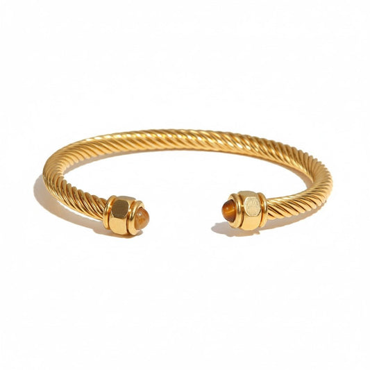 Twisted Pave Bangle (1 piece), Gold Stainless Steel - VANYTEL - Vanytel