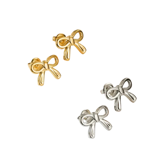 Variedad de aretes tipo lazo dorado y plateado coquette para mujer, joyería Vanytel
