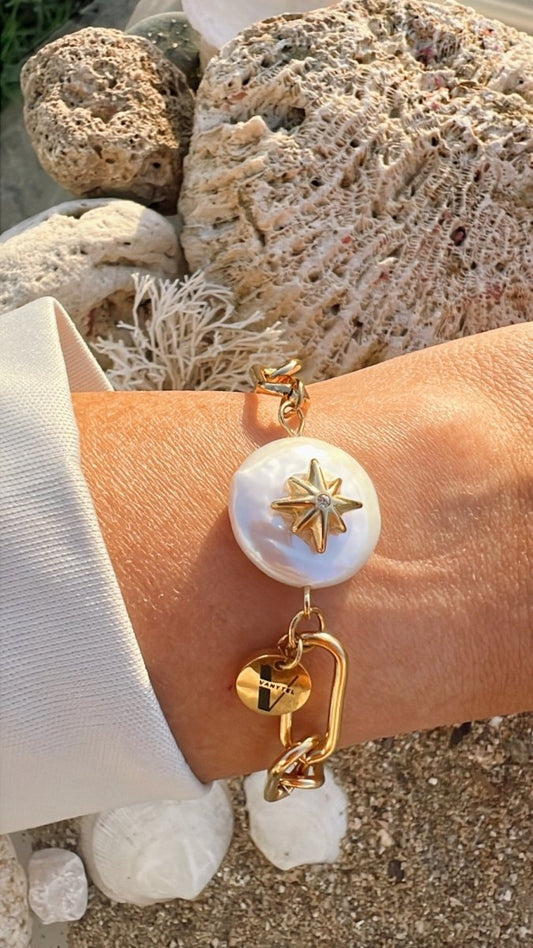 Belen Pearl Bracelet, Gold - VANYTEL - Vanytel