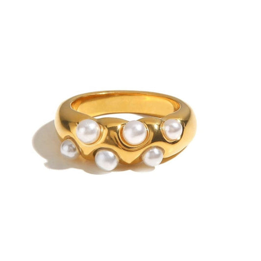 Grecia Ring, Women's Pearl Gold Stainless Steel Ring - VANYTEL - Vanytel