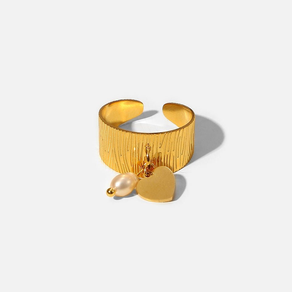 Heartling Ring, Women's Adjustable Heart & Pearl Charm Stainless Steel Ring - VANYTEL - Vanytel
