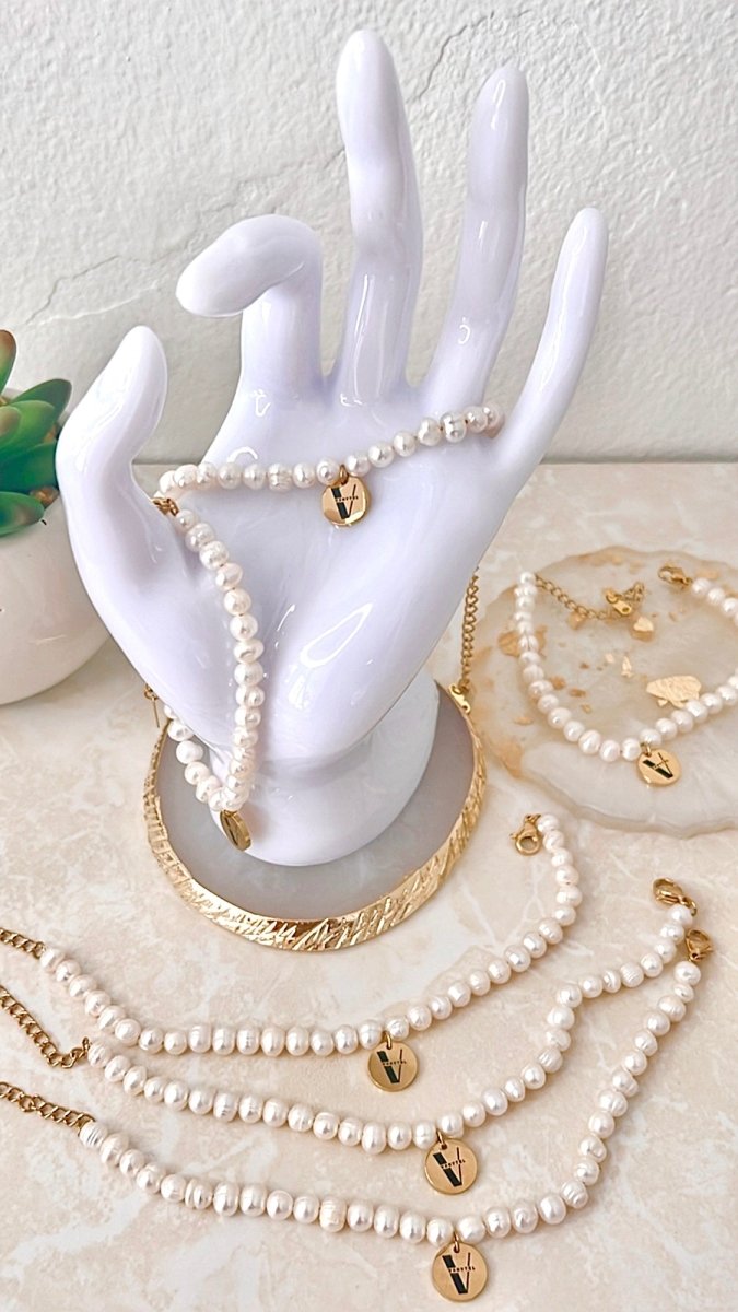Mother of pearl bracelet, Fresh Water Pearl & Stainless Steel - VANYTEL - Vanytel