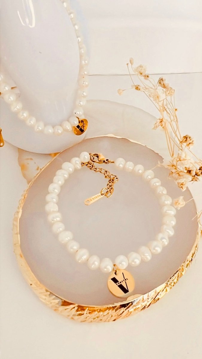 Mother of pearl bracelet, Fresh Water Pearl & Stainless Steel - VANYTEL - Vanytel