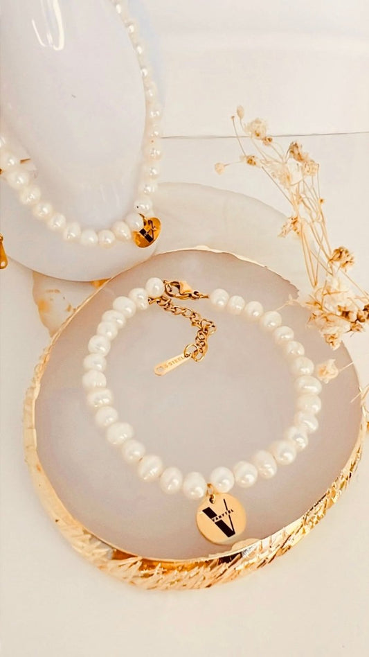 Mother of pearl bracelet, Fresh Water Pearl & Stainless Steel - VANYTEL - Vanytel