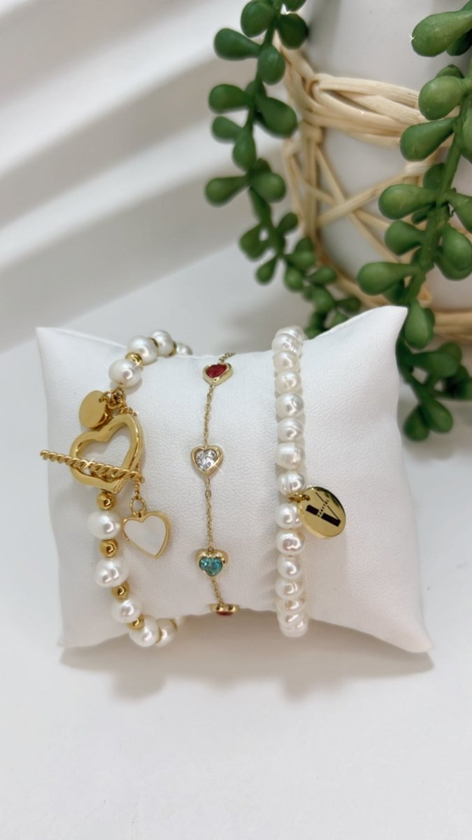 Mother of pearl bracelet, Fresh Water Pearl & Stainless Steel - VANYTEL - Vanytel