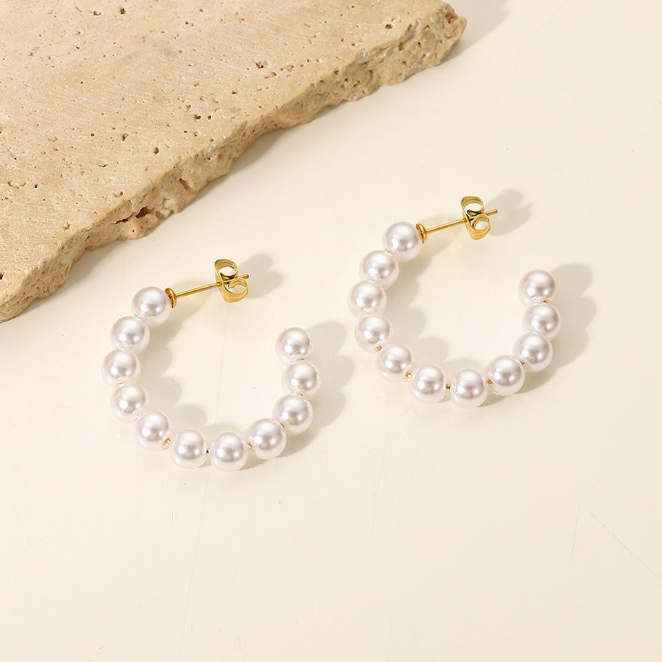 Pearl Hoop (Medium), Women Stainless Steel - VANYTEL - Vanytel