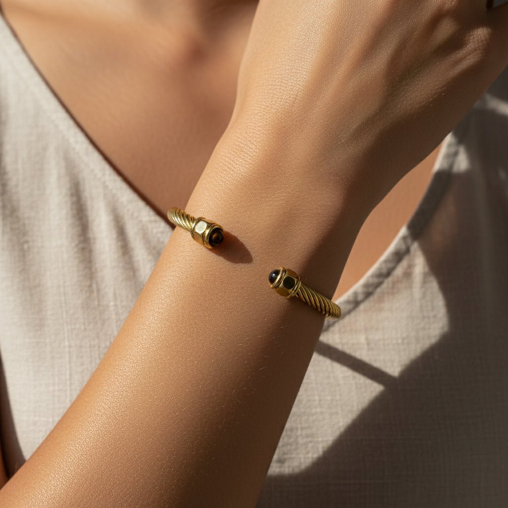 Twisted Pave Bangle (1 piece), Gold Stainless Steel - VANYTEL - Vanytel
